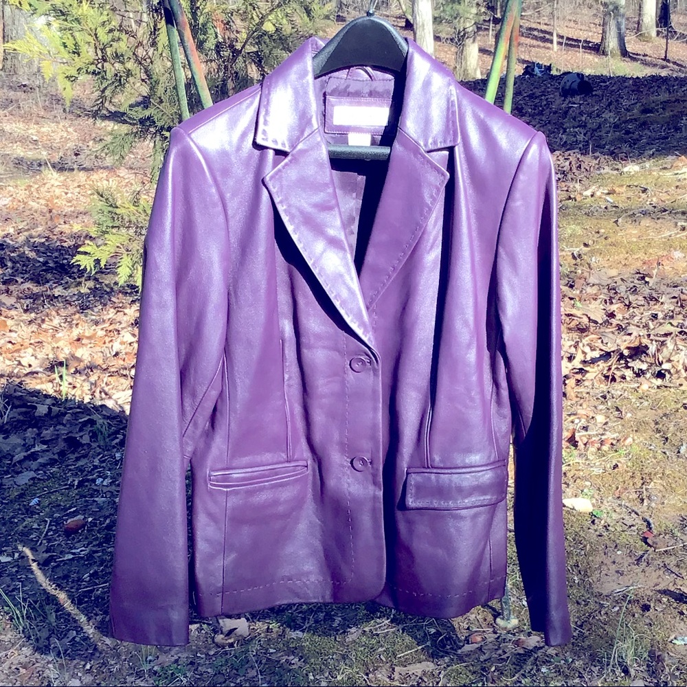 Preston of York Vintage Purple Genuine Leather Jacket Coat Blazer Funky Boutique